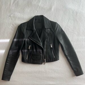 All Saints Cropped Slim 100% Lamb Leather Biker Jacket